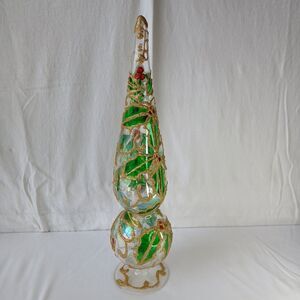 Raz Imports Art Glass Christmas Tabletop Decor 16" Holly Berries Glitter